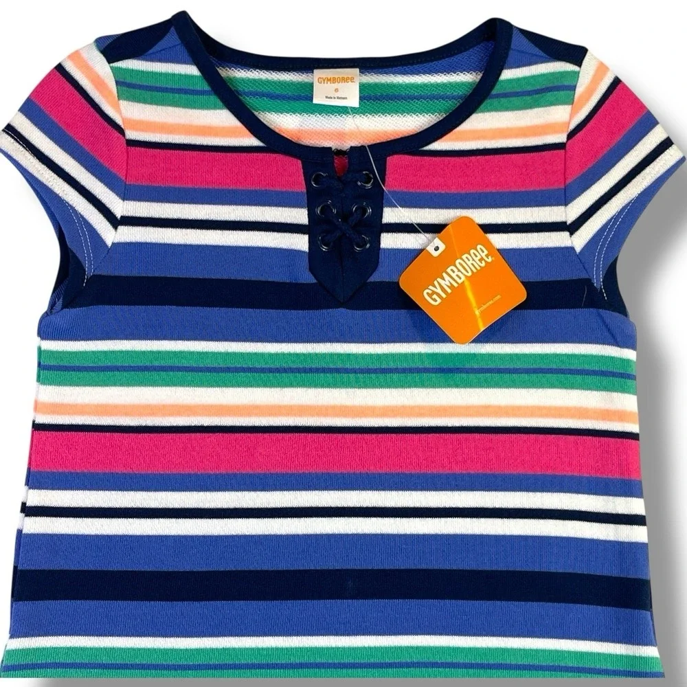 Gymboree Girls Shore To Love Dress Size 6 Blue White Pink Colorblock Pockets New